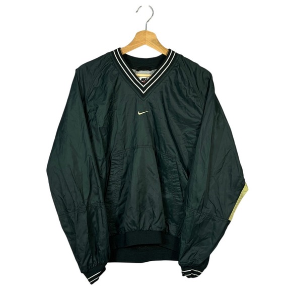 VTG 90s Nike Windbreaker Center Swoosh Pullover Green White Womens L - Picture 1 of 5